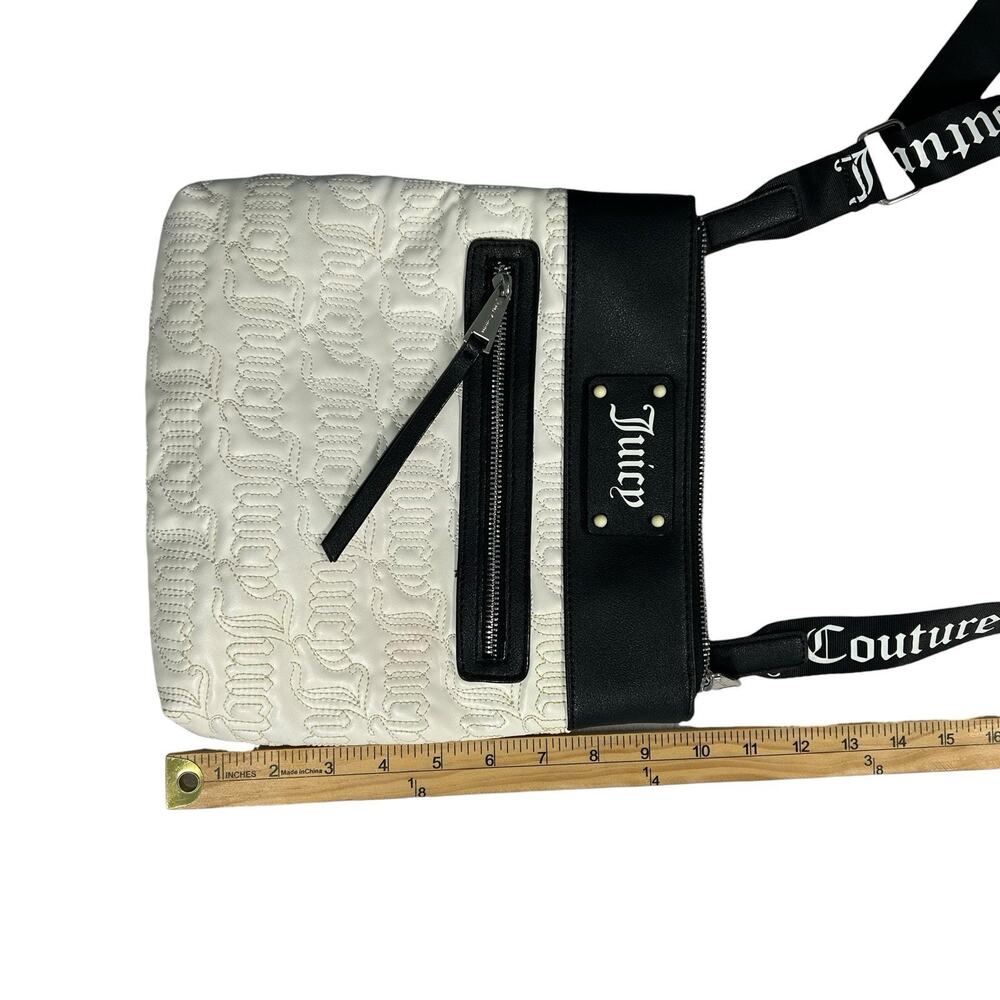 Juicy Couture Black White Crossbody Purse Bag Deboss Logo Adjustable Strap - Picture 10 of 10